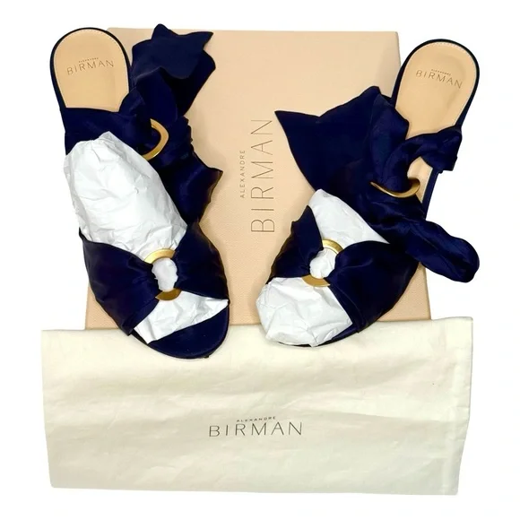 ALEXANDRE BIRMAN Alessa 60 Suede Ankle Wrap Block Sandals Navy Petrol with Gold - Picture 4 of 16